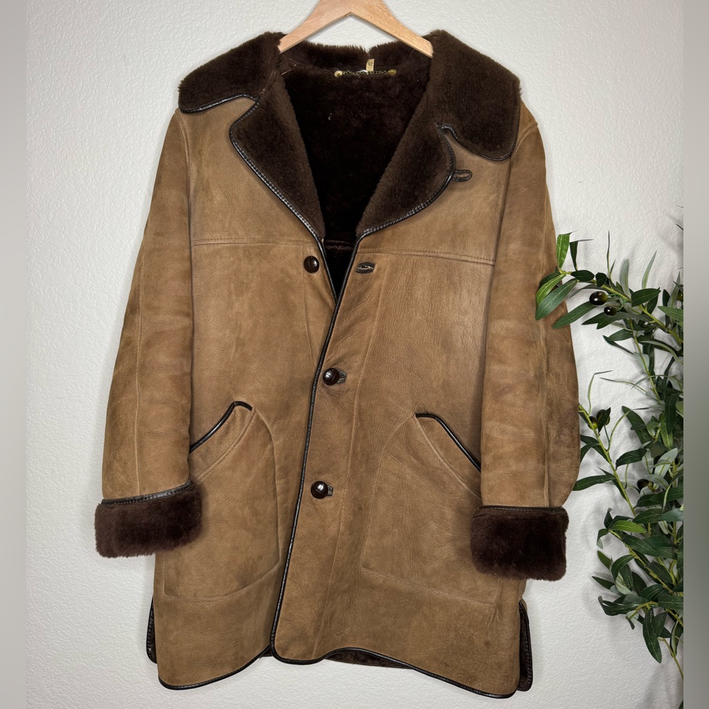Vintage Real Sheepskin Shearling Jacket Brown Woman's 42/L Western Ranch Winter